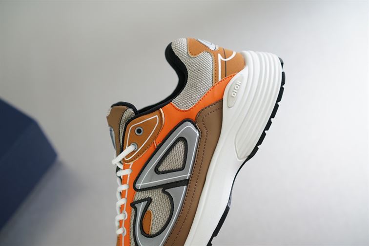 D10r B30 SNEAKER CREAM MESH WITH ORANGE AND BROWN TECHNICAL FABRIC   DO072