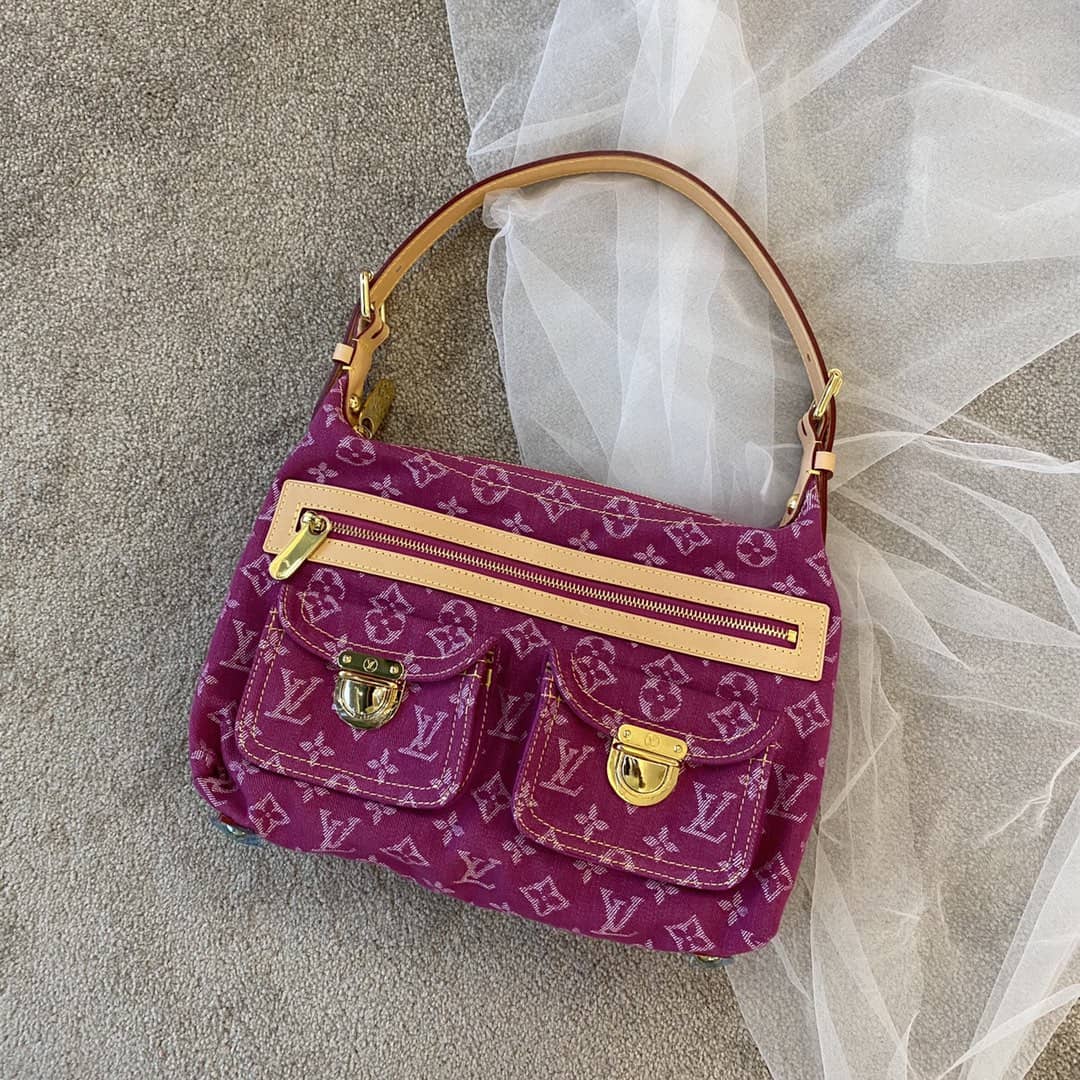 L0vis Vvtt0n Monogram Denim Baggy PM Bag Replica Pink M44464
