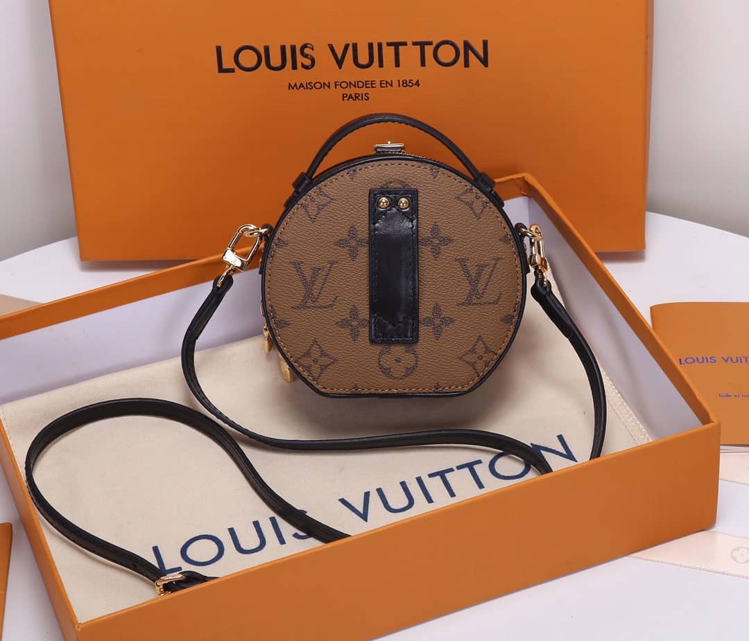 L0vis Vvtt0n Monogram Reverse Mini Boite Chapeau Replica Shoulder Bag Brown M68276
