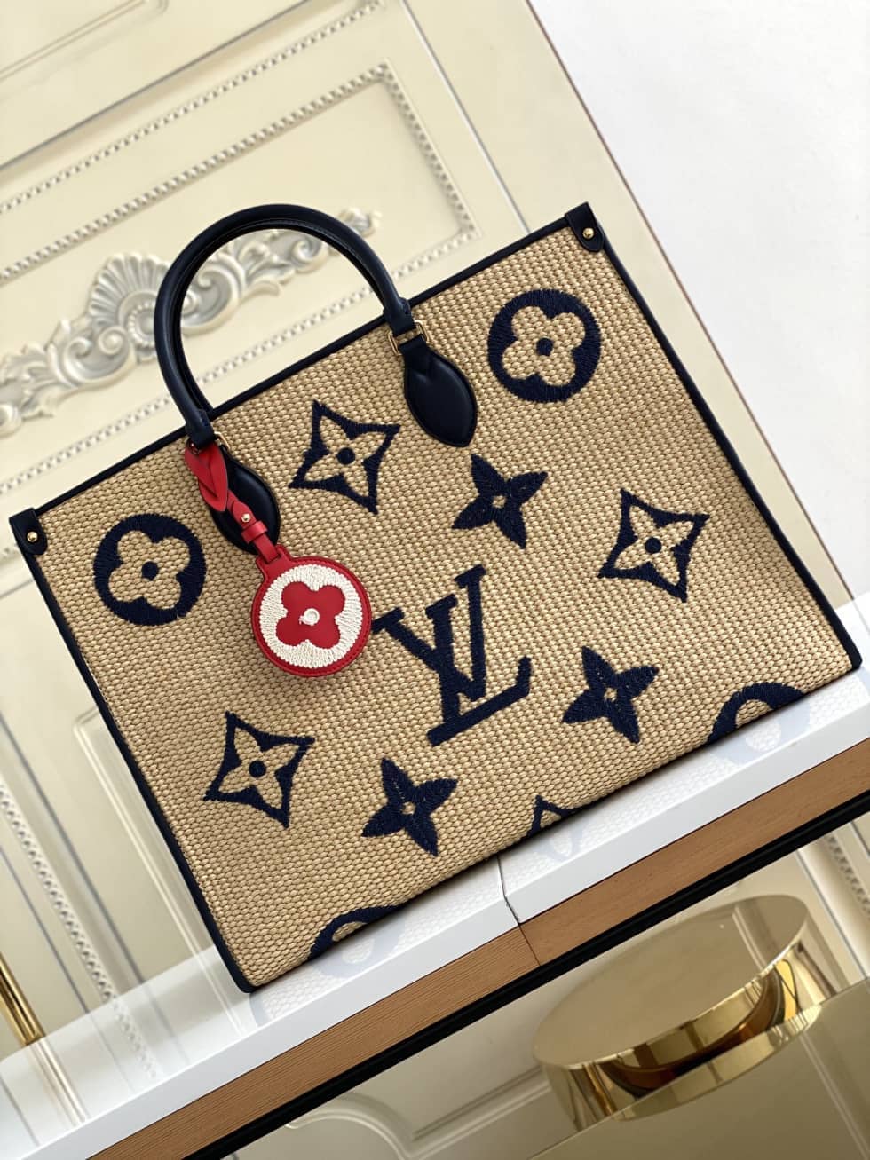 L0vis Vvtt0n OnTheGo Monogram Giant Raffia Tote