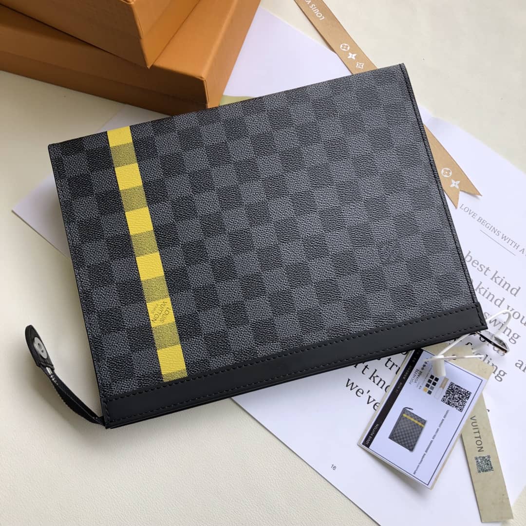 L0vis Vvtt0n Stripe Replica Pochette Voyage MM Damier Graphite Yellow N60107