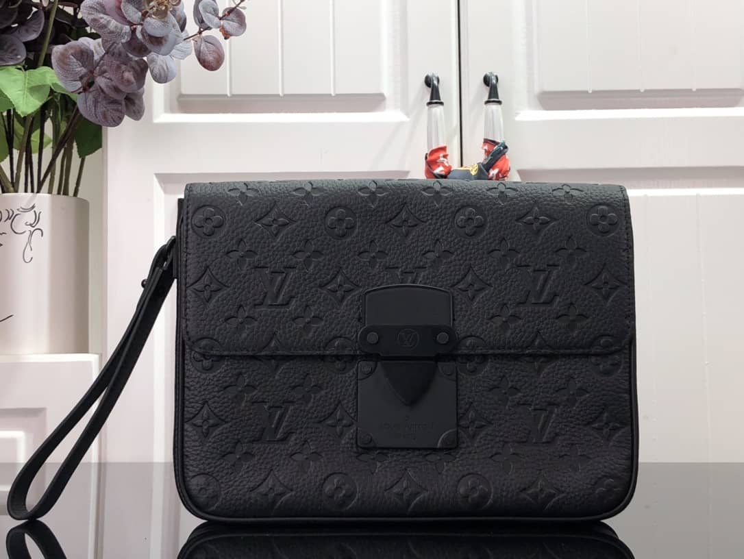 L0vis Vvtt0n S Lock A4 Monogram Taurillon Cowhide Leather Pouch Replica Black M80582