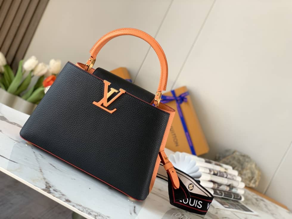 L0vis Vvtt0n Capucines MM Black And Orange M58610 Replica Crossbody Bag
