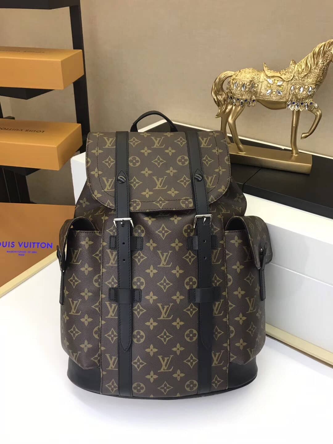 L0vis Vvtt0n Christopher PM Monogram Macassar Canvas Leather Replica Backpack M43735
