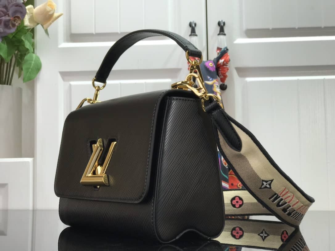 L0vis Vvtt0n Twist MM Golden Lock Handle Epi Leather Replica Crossbody Bag Black M57506
