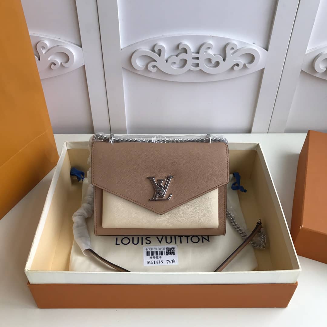 L0vis Vvtt0n MyLockMe BB Calf Chain Replica Shoulder Bag Apricot White M51418