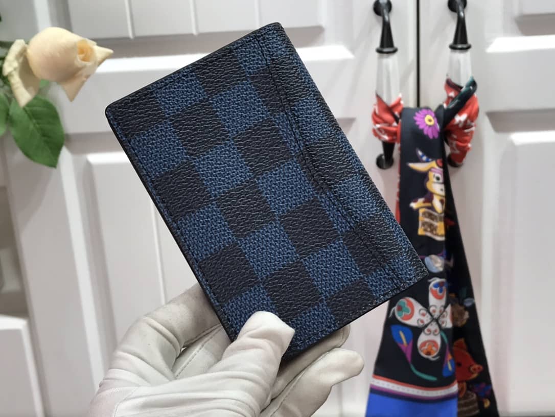 Best Replica L0vis Vvtt0n Damier Graphite 3D Leather Grid Mens Card Bag Replica Blue N60441(ColaReps)