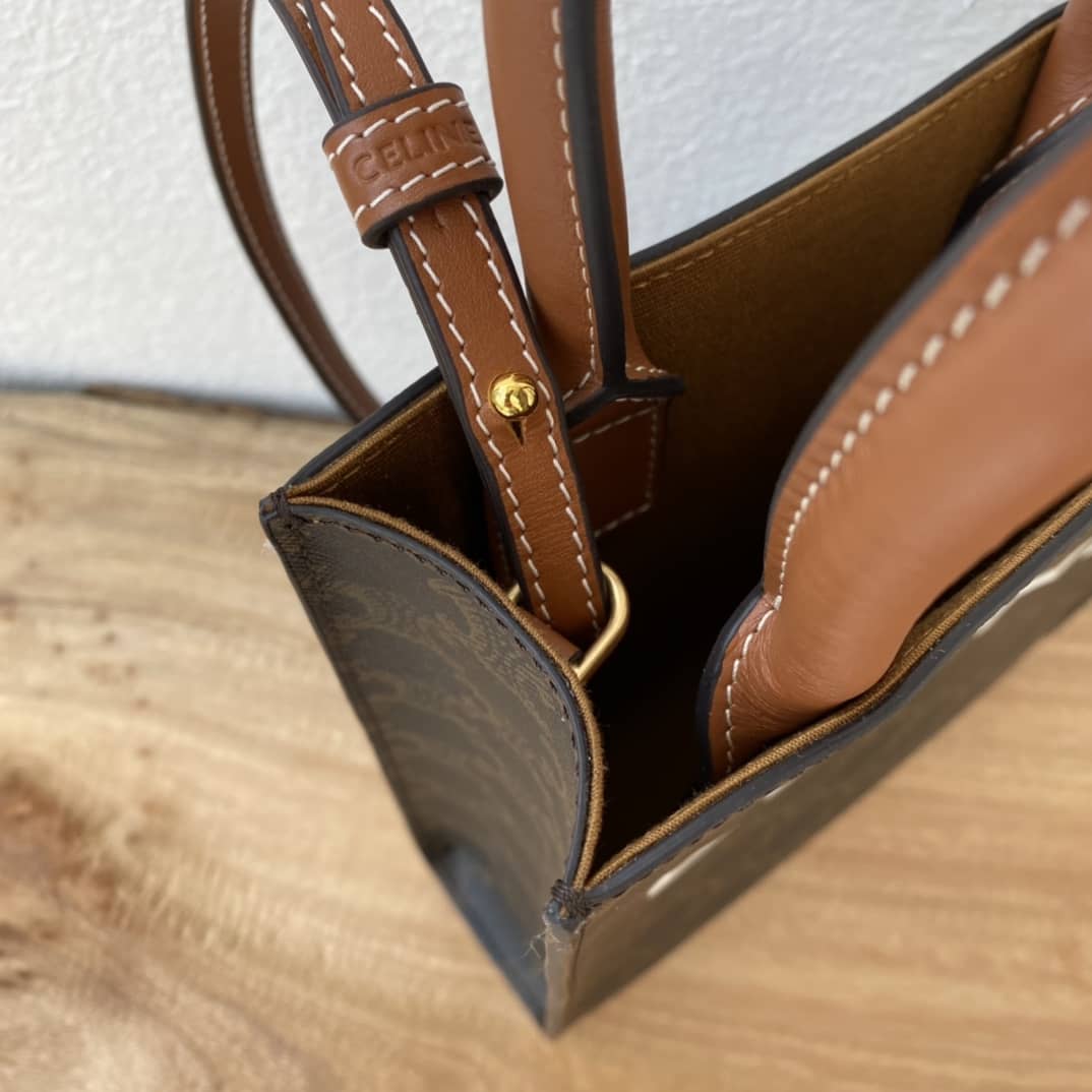 Ce1i*e Triomphe Canvas Calfskin Mini Vertical Cabas Replica Bag
