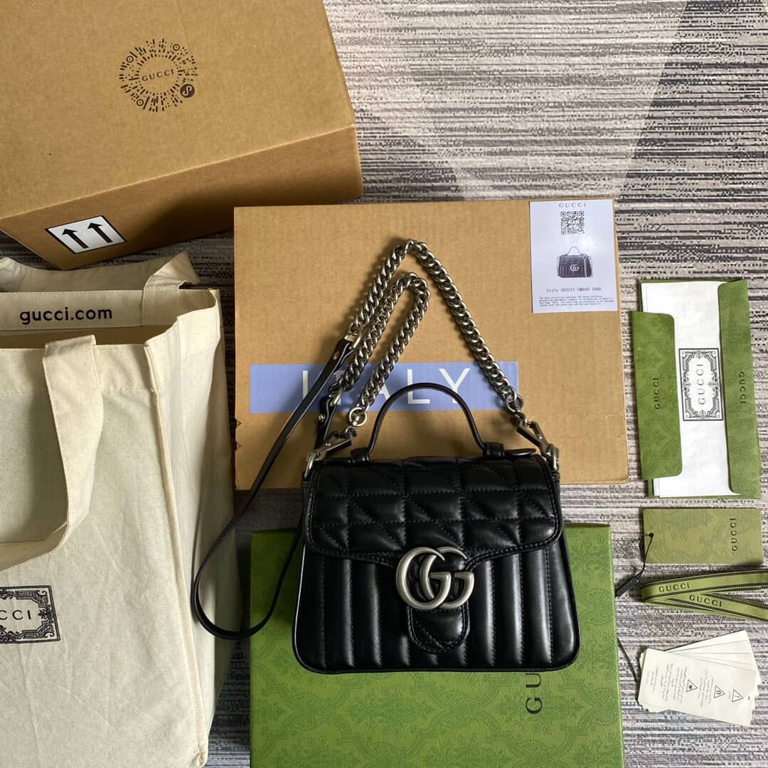 Gvc*1 GG Marmont Mini Top Handle Bag Replica Black 583571