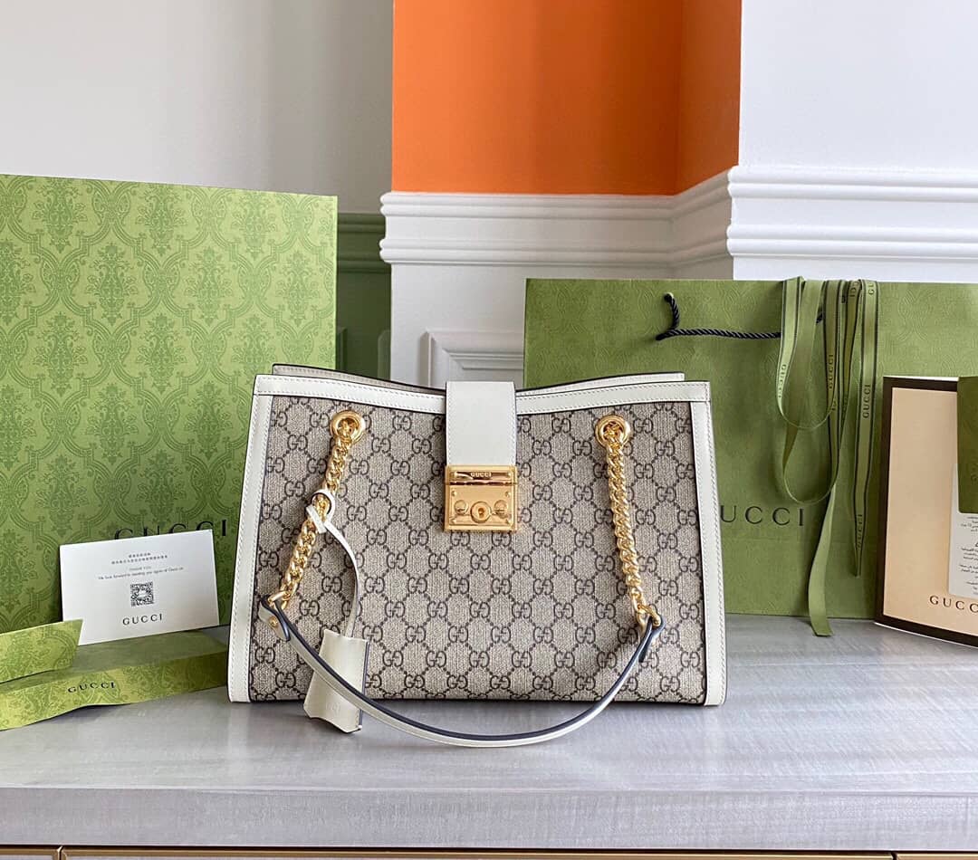 Gvc*1 Padlock Medium GG Svp*me Shoulder Bag Replica Gray White 479197