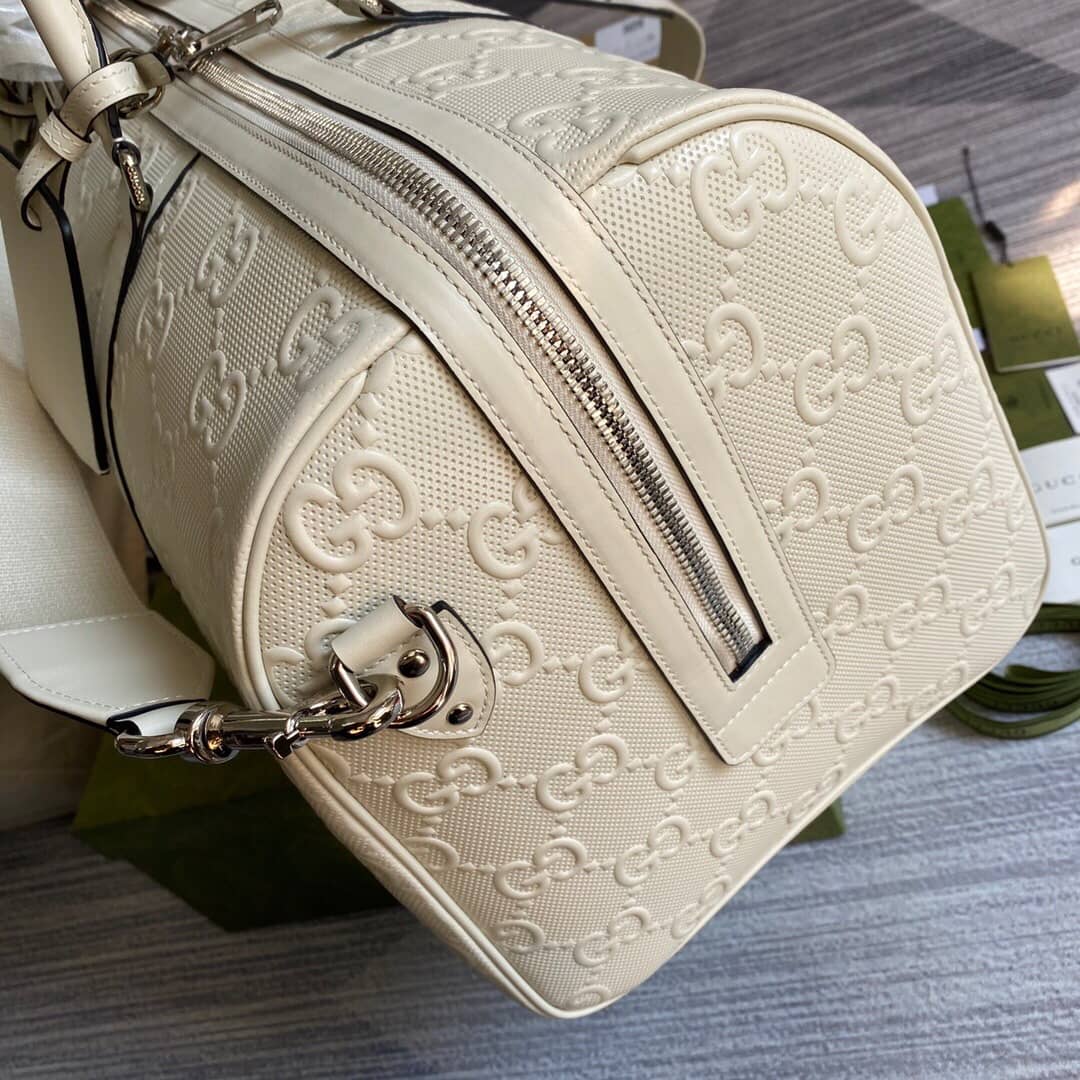 Gvc*1 GG Embossed Perforated Leather Duffle Bag Replica White 625768