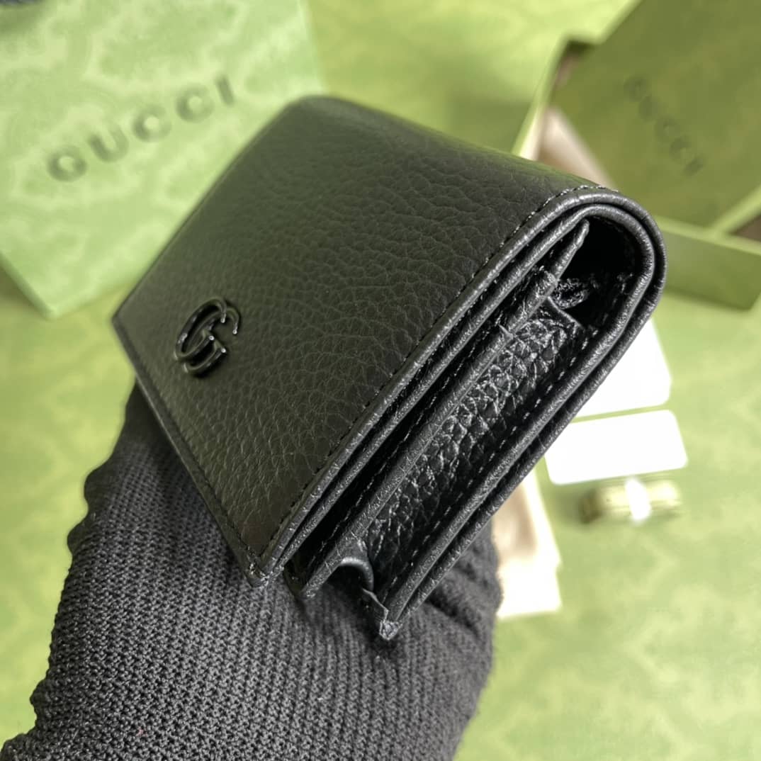 Gvc*1 GG Leather Card Case Wallet Black Replica 456126