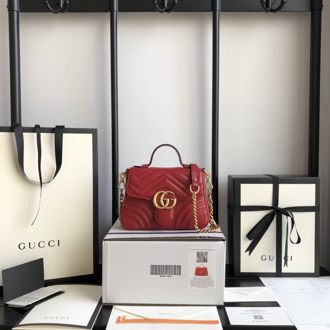 Gvc*1 GG Marmont Mini Leather Top Handle Bag Replica Red 547260