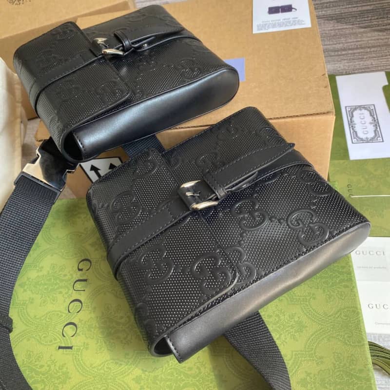 Gvc*1 GG Emboss Waist Body Leather Bag Replica Black 631339
