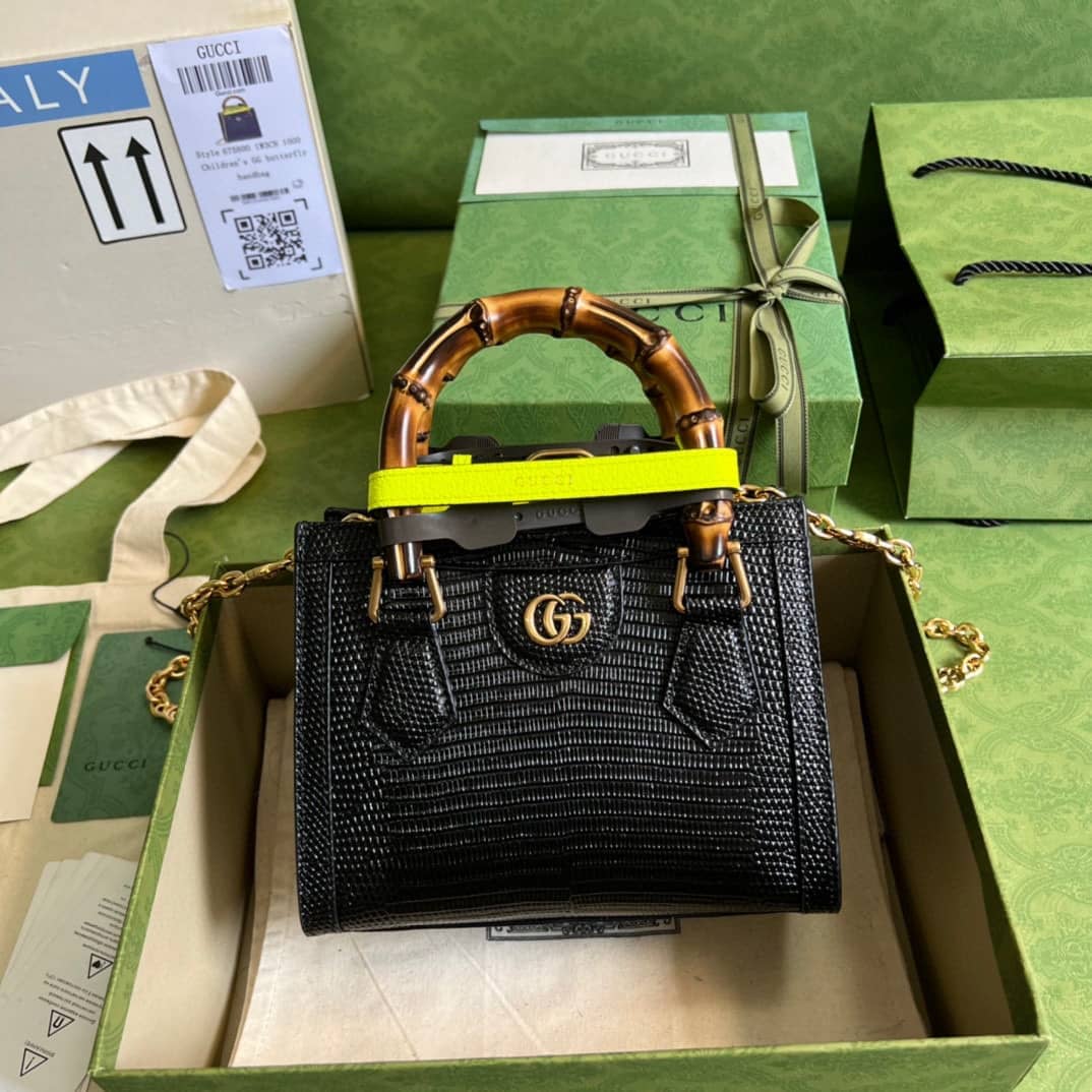 Gvc*1 Diana Lizard Mini Bag Black 675800 Replica Tote