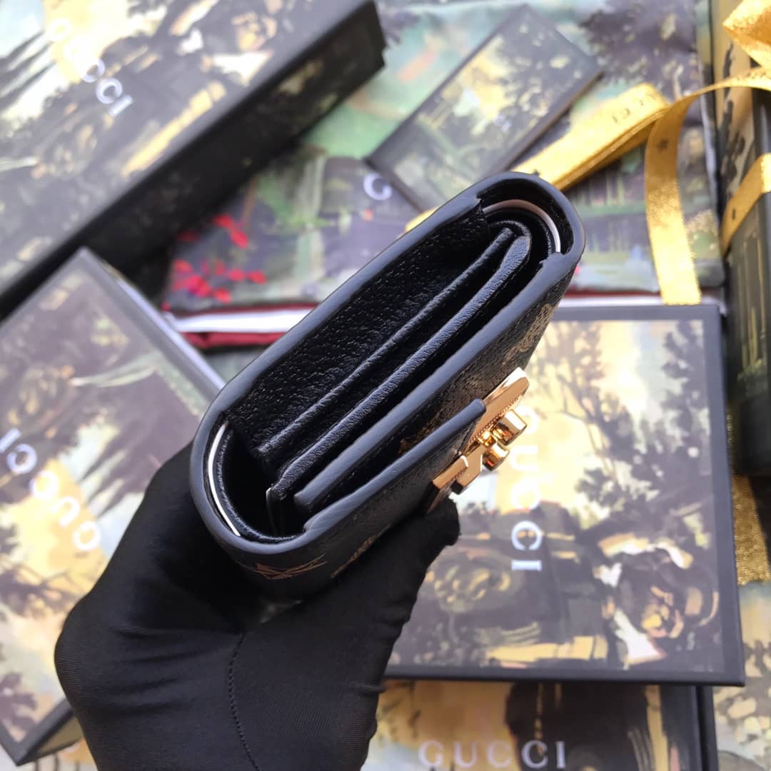 Gvc*1 Padlock Bee Star Print Calfskin Wallet Replica 453155