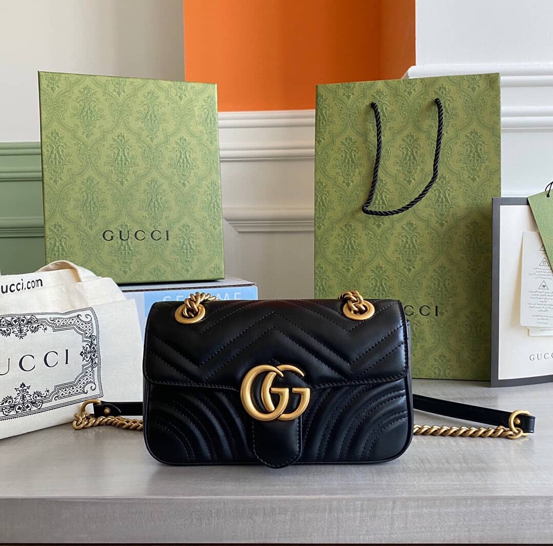 Gvc*1 GG Marmont Mini Matelasse Shoulder Bag Replica Black 446744