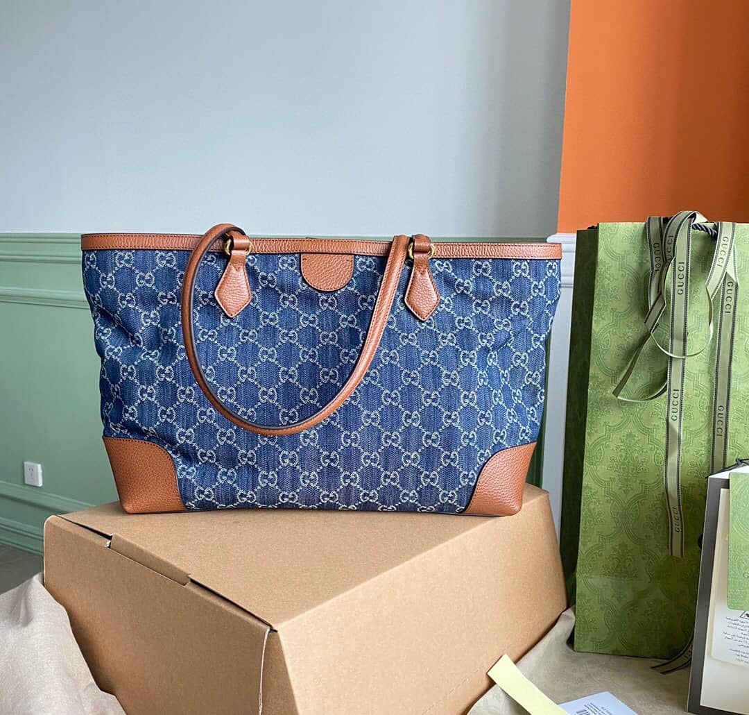 Gvc*1 Ophidia Leather Tote Replica Blue 631685