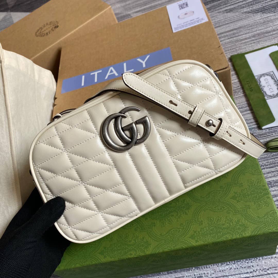 Gvc*1 Handbag Dupes GG Marmont Small Shoulder Handbag Camera Bag Replica White 447632