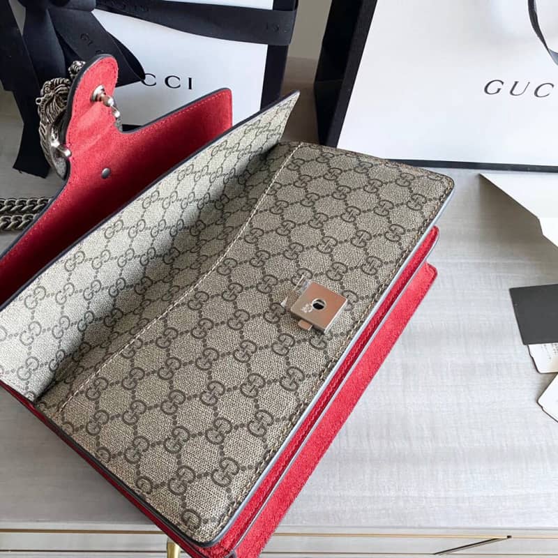 Gvc*1 Dionysus Dupe GG Svp*me Dionysus Chain Replica Shoulder Bag Gray Red 400249