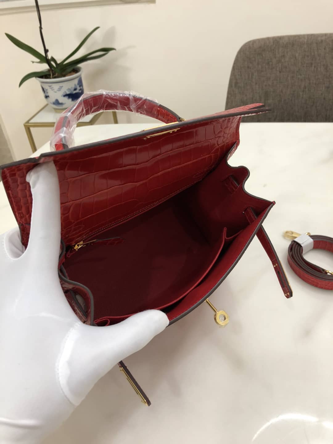 H**me5 Kelly Dupe 25CM Crocodile Shiny Replica Bag