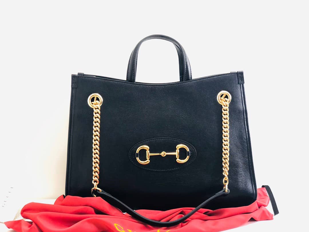 Gvc*1 Horsebit 1955 Leather Tote Replica Black Red 621144