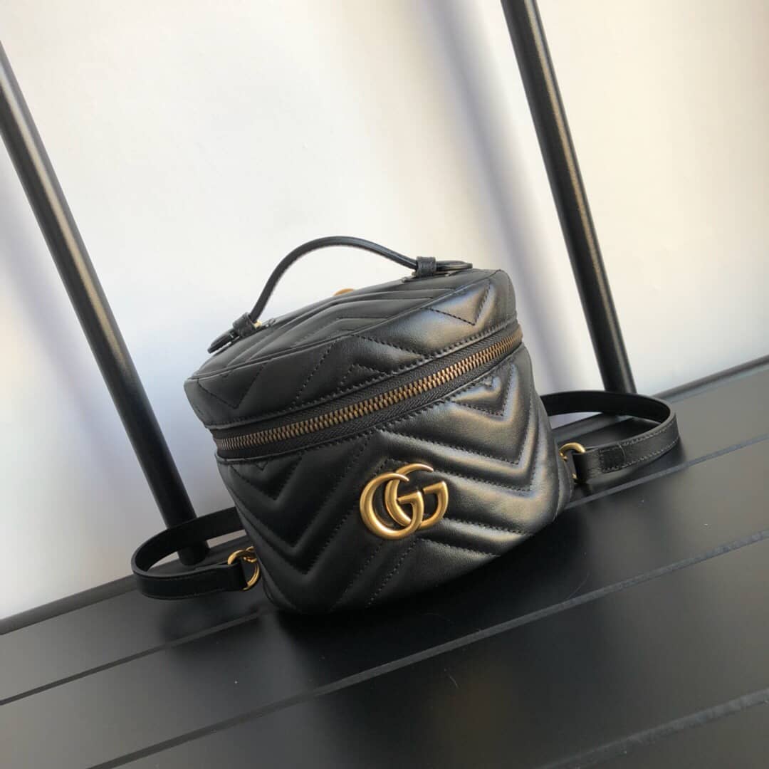 Gvc*1 GG Marmont Matelesse Mini Round Replica Backpack Black 598594