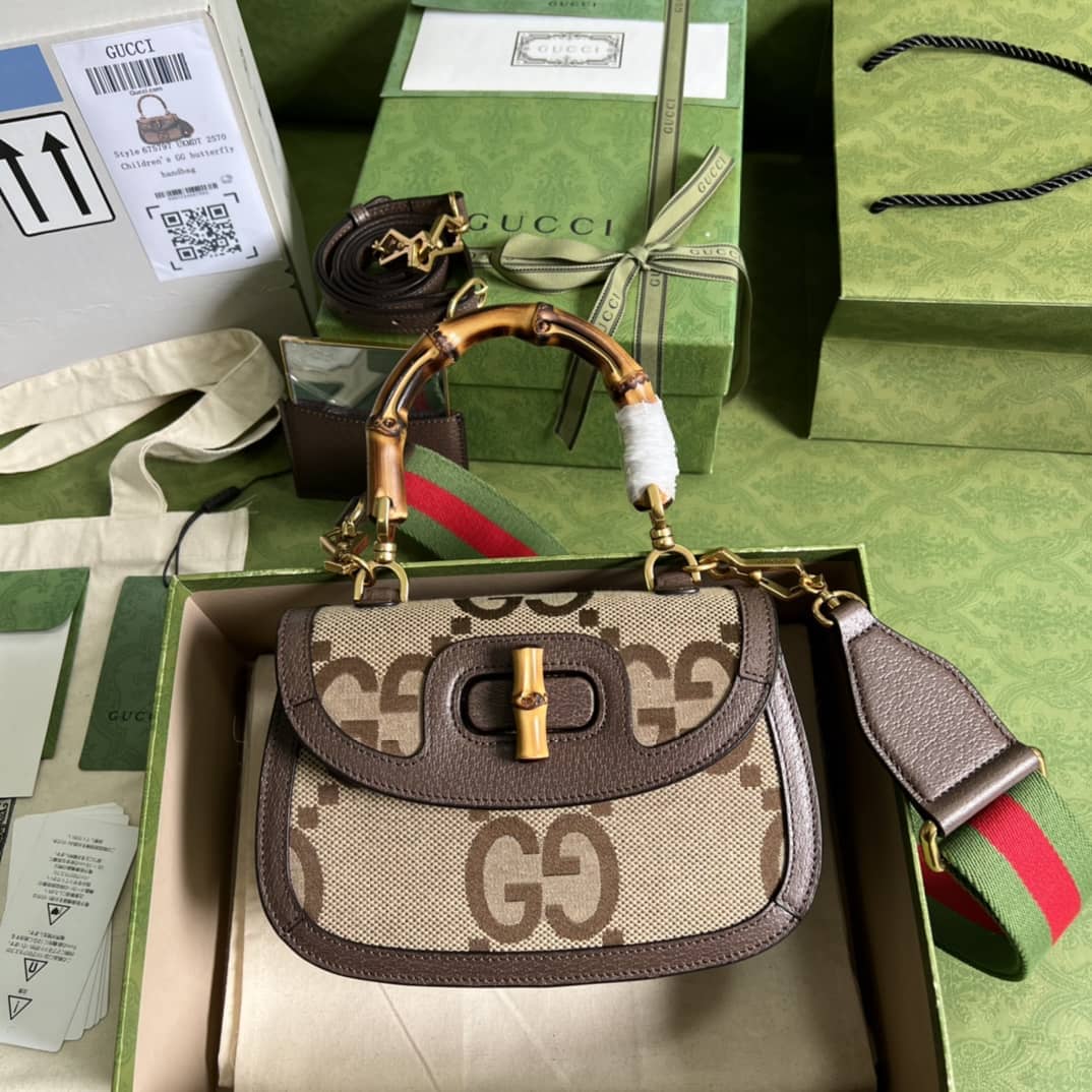 Gvc*1 Small Jumbo GG Shoulder Bag With Bamboo Dark Coffee 675797 Replica