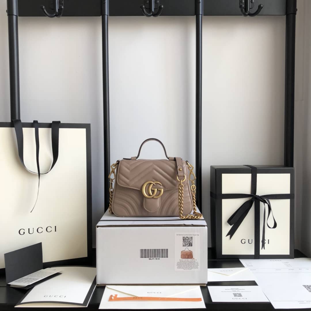 Gvc*1 GG Marmont Mini Leather Top Handle Bag Replica Apricot 547260