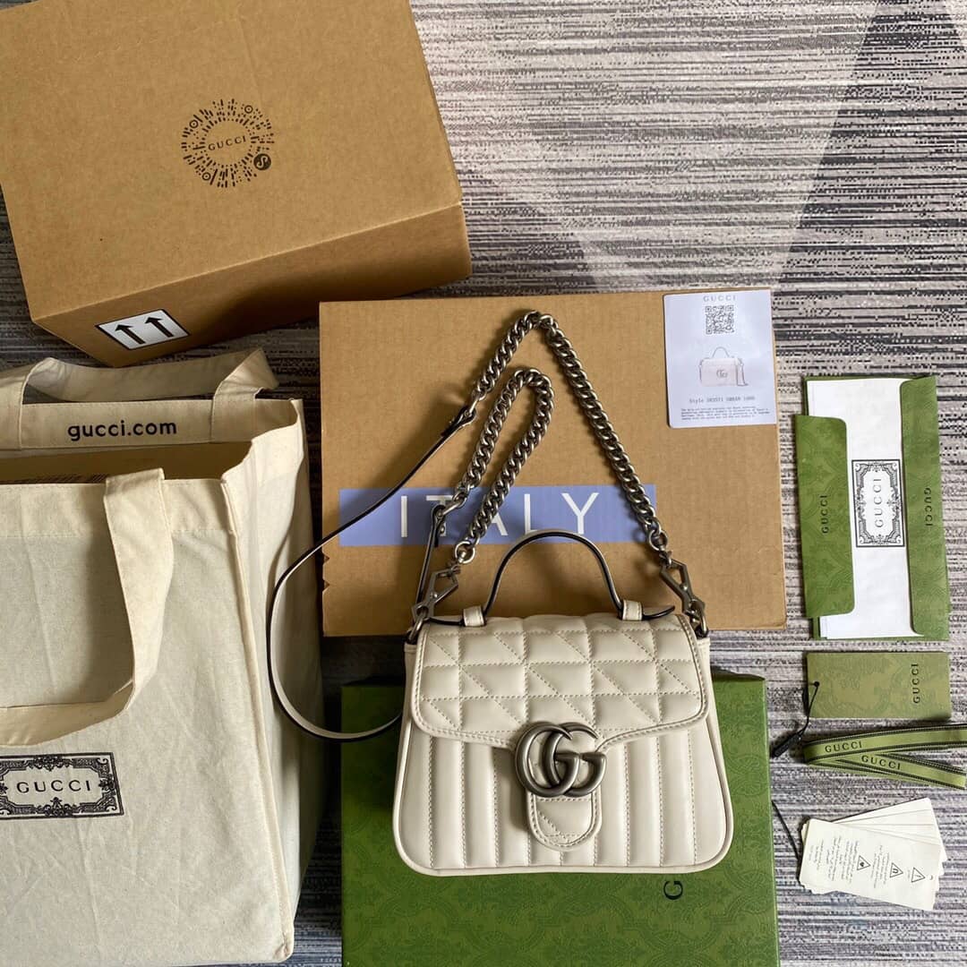 Gvc*1 GG Marmont Mini Top Handle Bag Replica White 583571