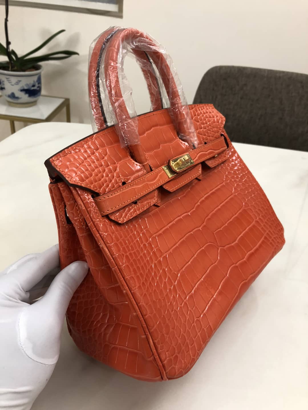 H**me5 Birkin 25CM Crocodile Shiny Replica Bag