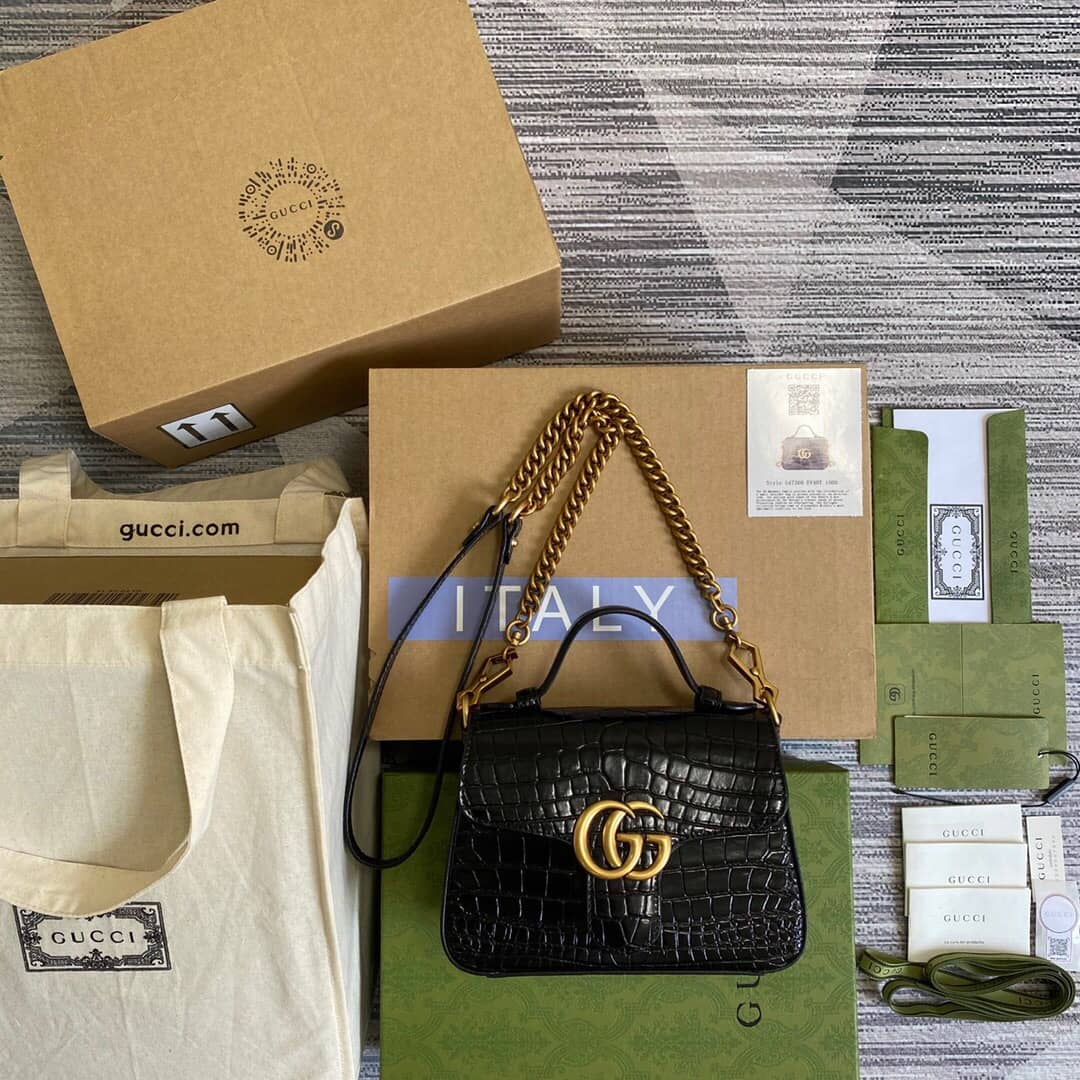 Gvc*1 GG Marmont Mini Leather Top Handle Bag Replica Black 547260
