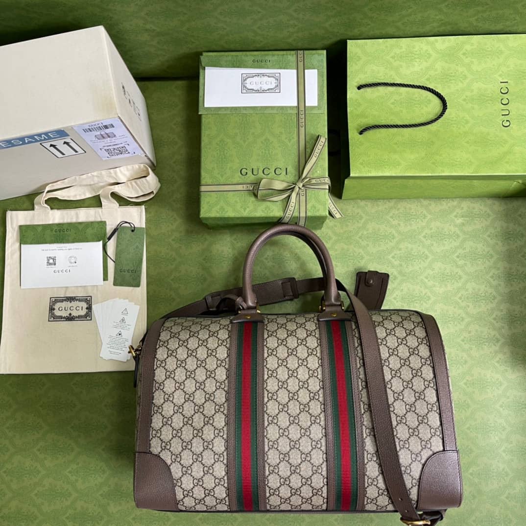 Gvc*1 GG With Web Leather Duffle Bag 645021 Replica