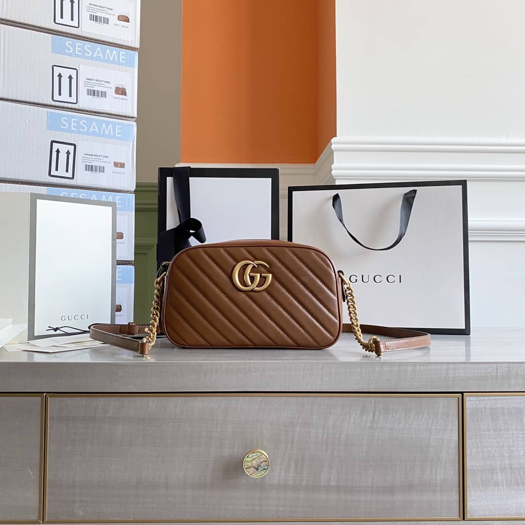 Gvc*1 Handbag Dupes GG Marmont Small Shoulder Handbag Camera Bag Replica Brown 447632