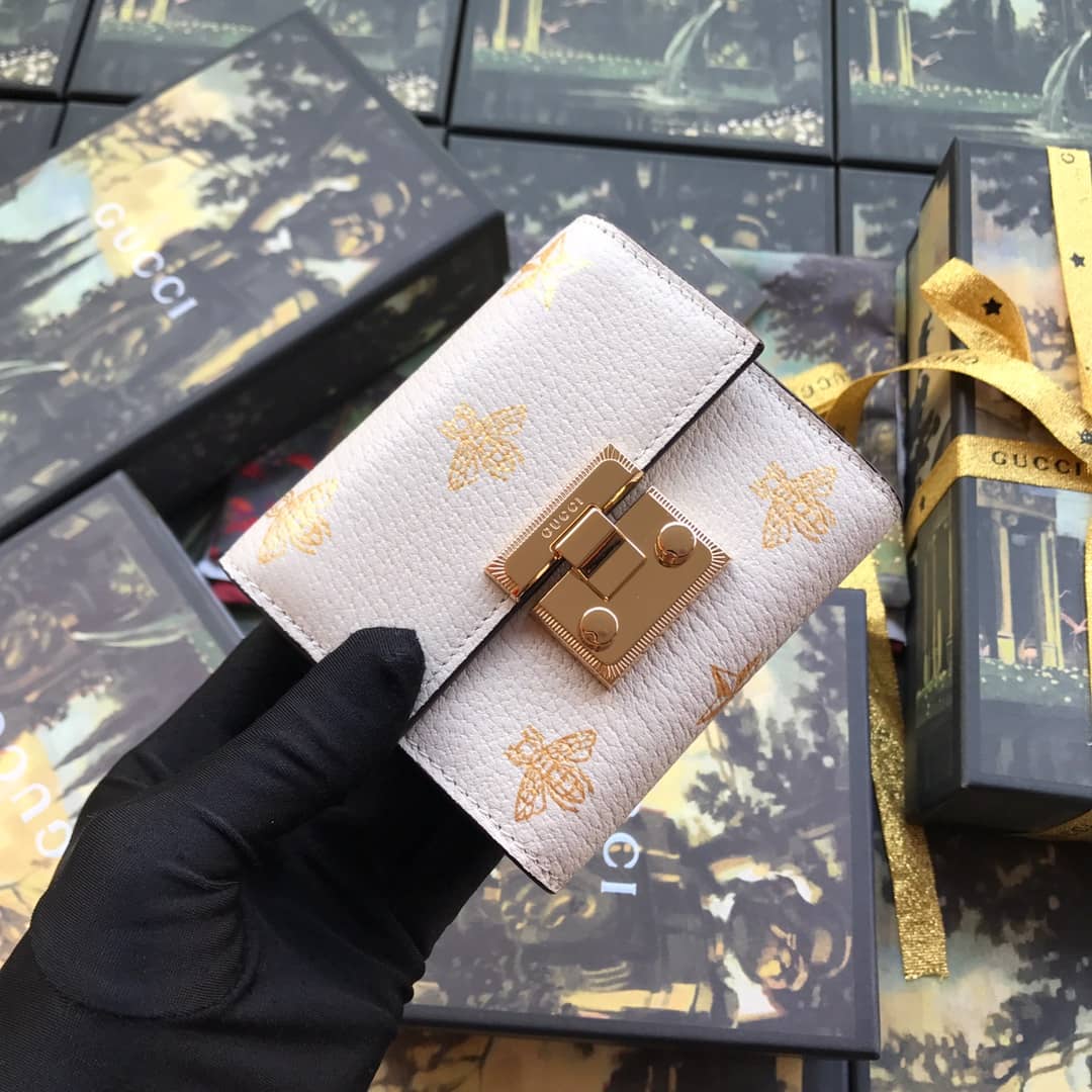 Gvc*1 Padlock Bee Star Print Calfskin Wallet Replica 453155