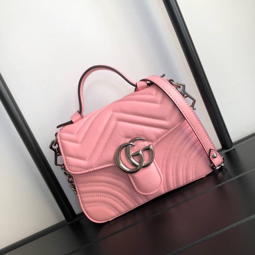 Gvc*1 GG Marmont Mini Leather Top Handle Bag Replica Pink 547260