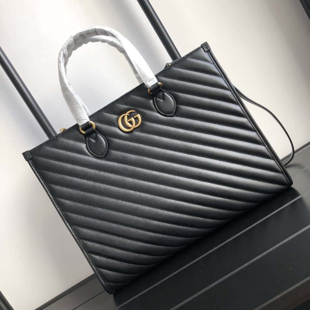 Gvc*1 GG Marmont Medium Matelasse Leather Tote Replica Black 627332