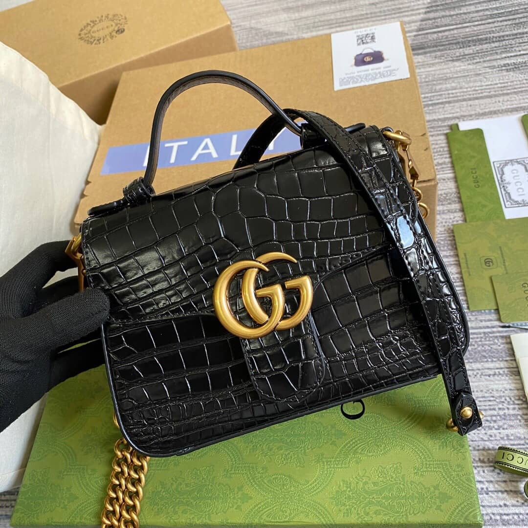 Gvc*1 GG Marmont Mini Leather Top Handle Bag Replica Black 547260