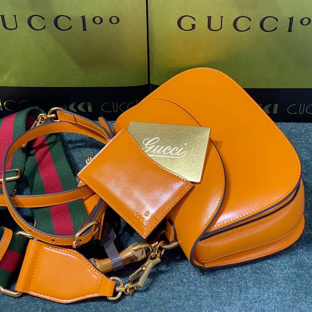 Gvc*1 Bamboo 1947 Small Top Handle Bag 675797 Orange Replica