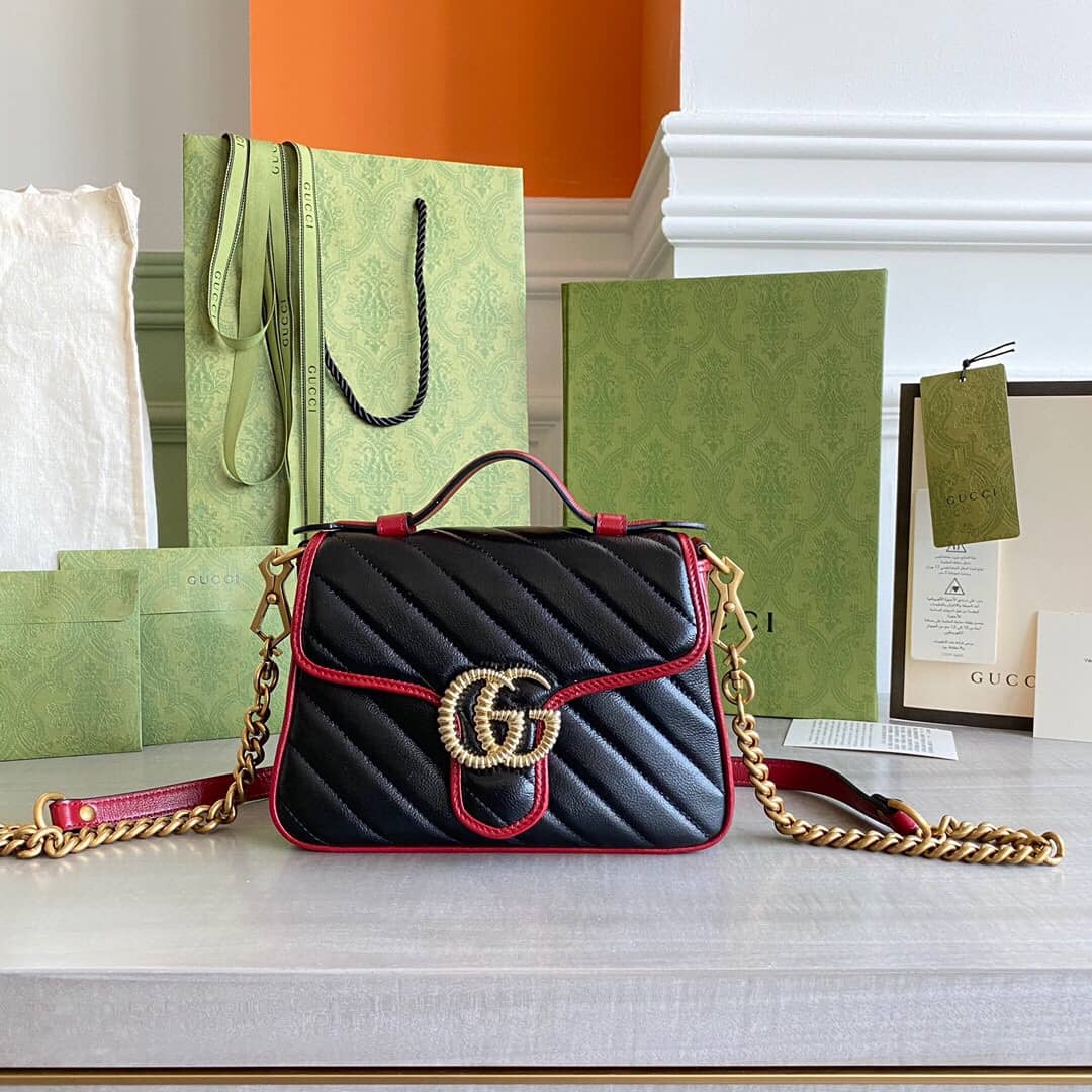 Gvc*1 GG Marmont Mini Top Handle Bag Replica Black Red 583571