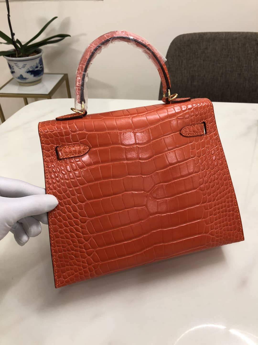 H**me5 Kelly Dupe 25CM Crocodile Shiny Replica Bag