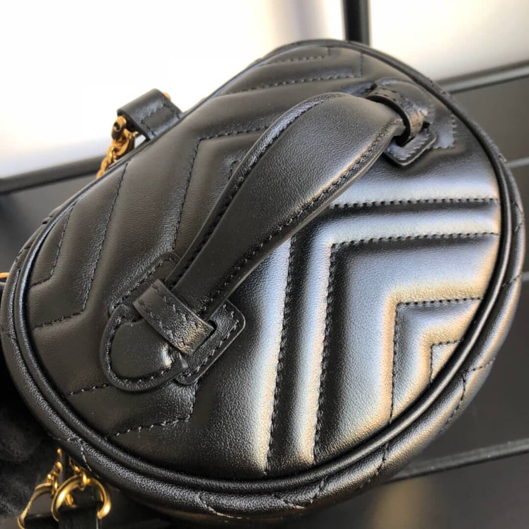 Gvc*1 GG Marmont Matelesse Mini Round Replica Backpack Black 598594