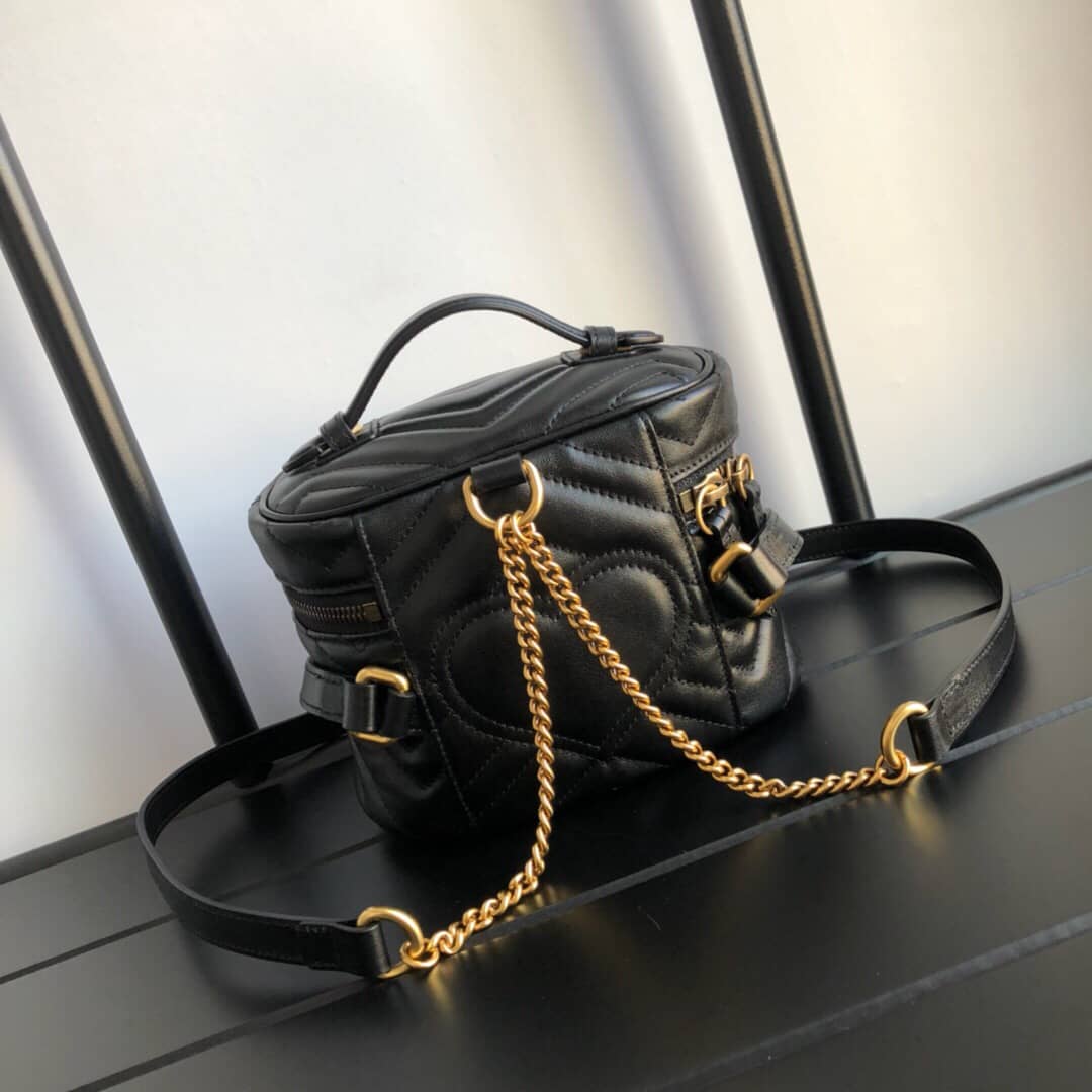 Gvc*1 GG Marmont Matelesse Mini Round Replica Backpack Black 598594