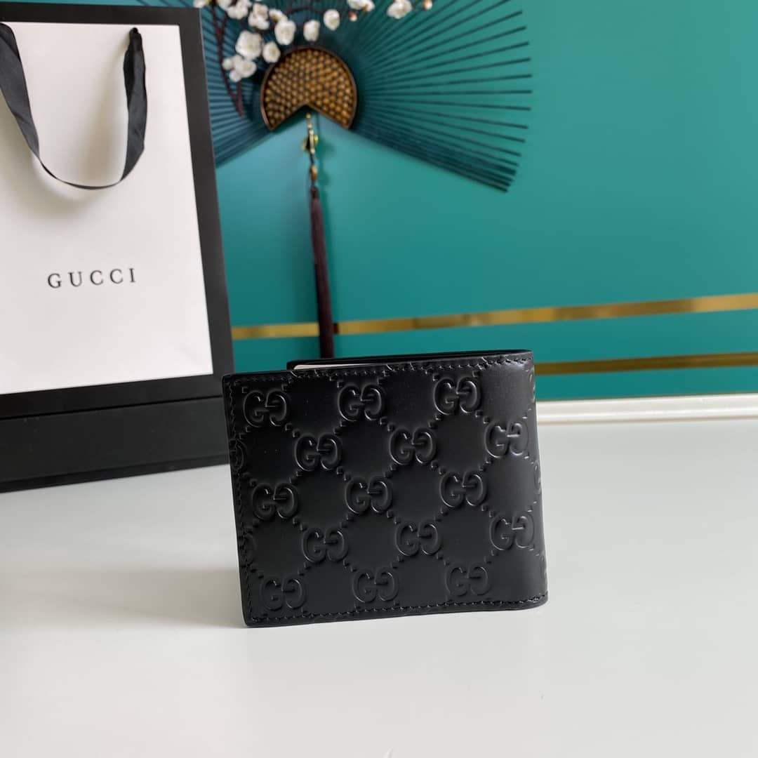 Gvc*1 Mens Signature Leather Bi-fold Wallet Black Replica 365466