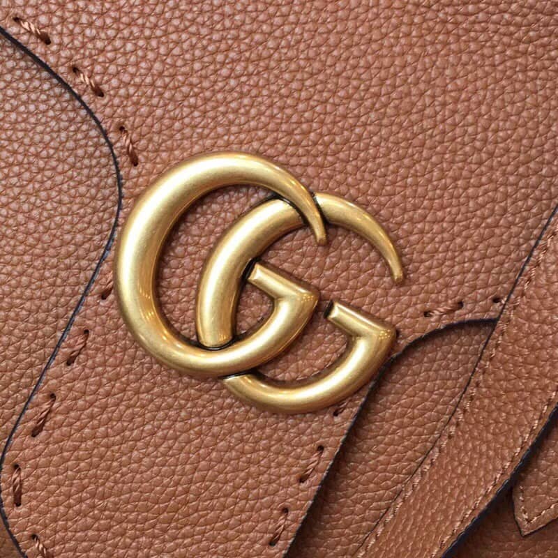 Gvc*1 GG Marmont Leather Top Handle Replica Bag Brown 421890