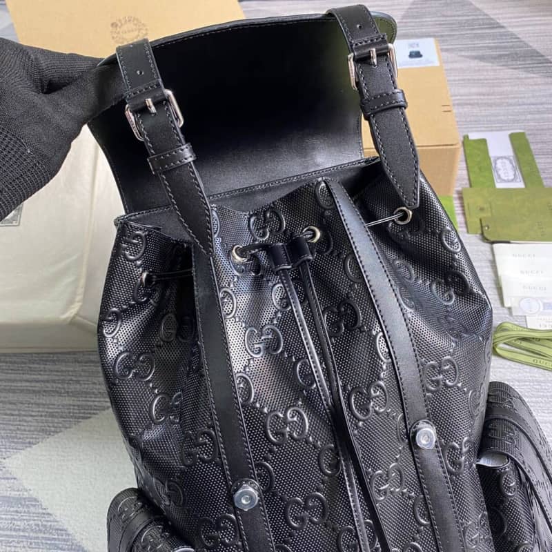 Gvc*1 GG Embossed Leather Replica Backpack Black 625770