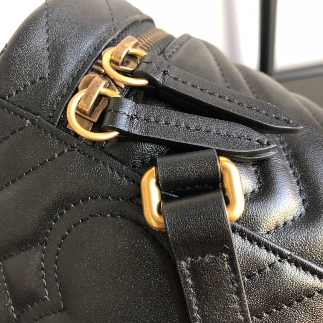 Gvc*1 GG Marmont Matelesse Mini Round Replica Backpack Black 598594