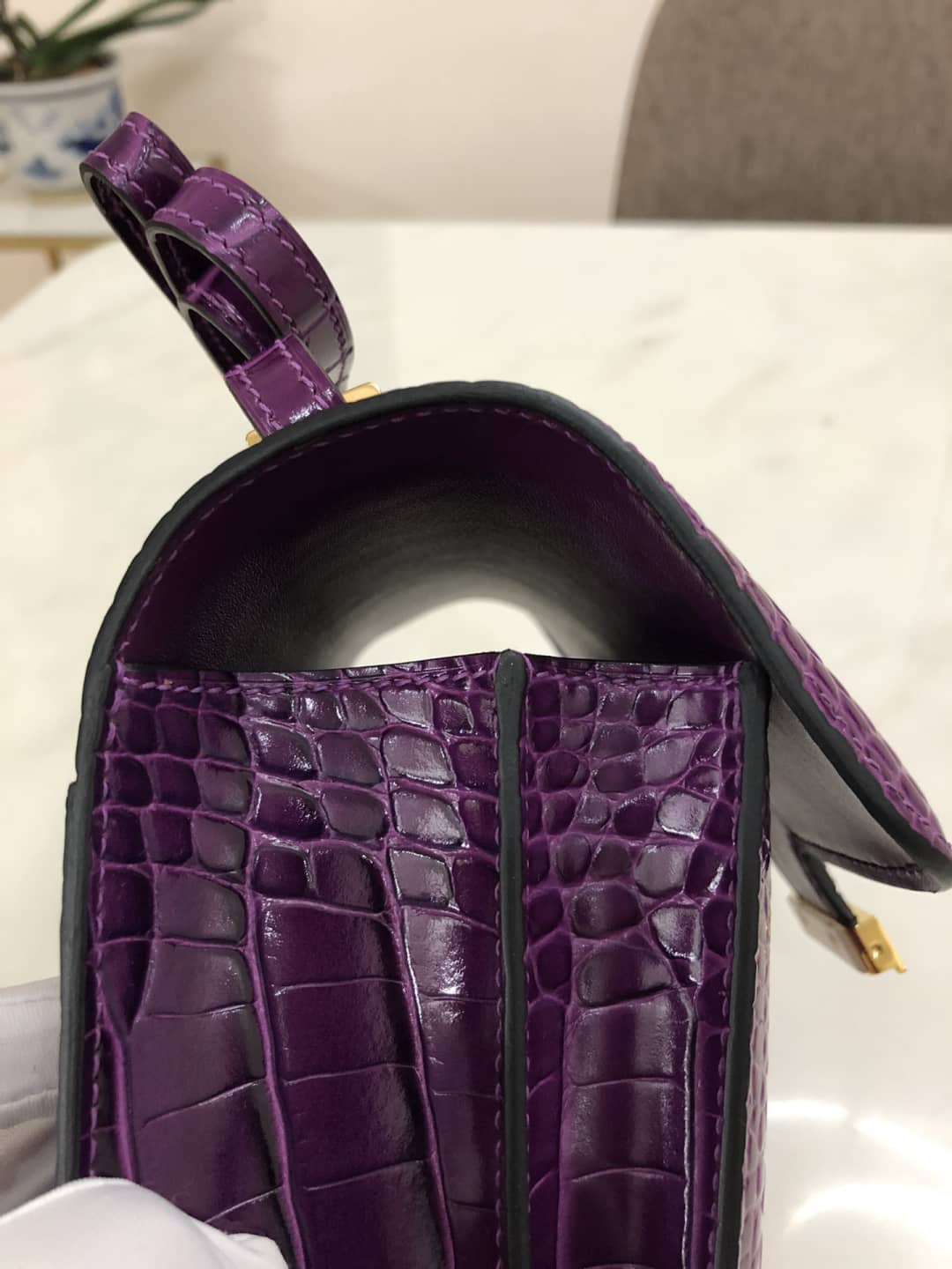 H**me5 Replica Constance 18CM Crocodile Shiny Bag