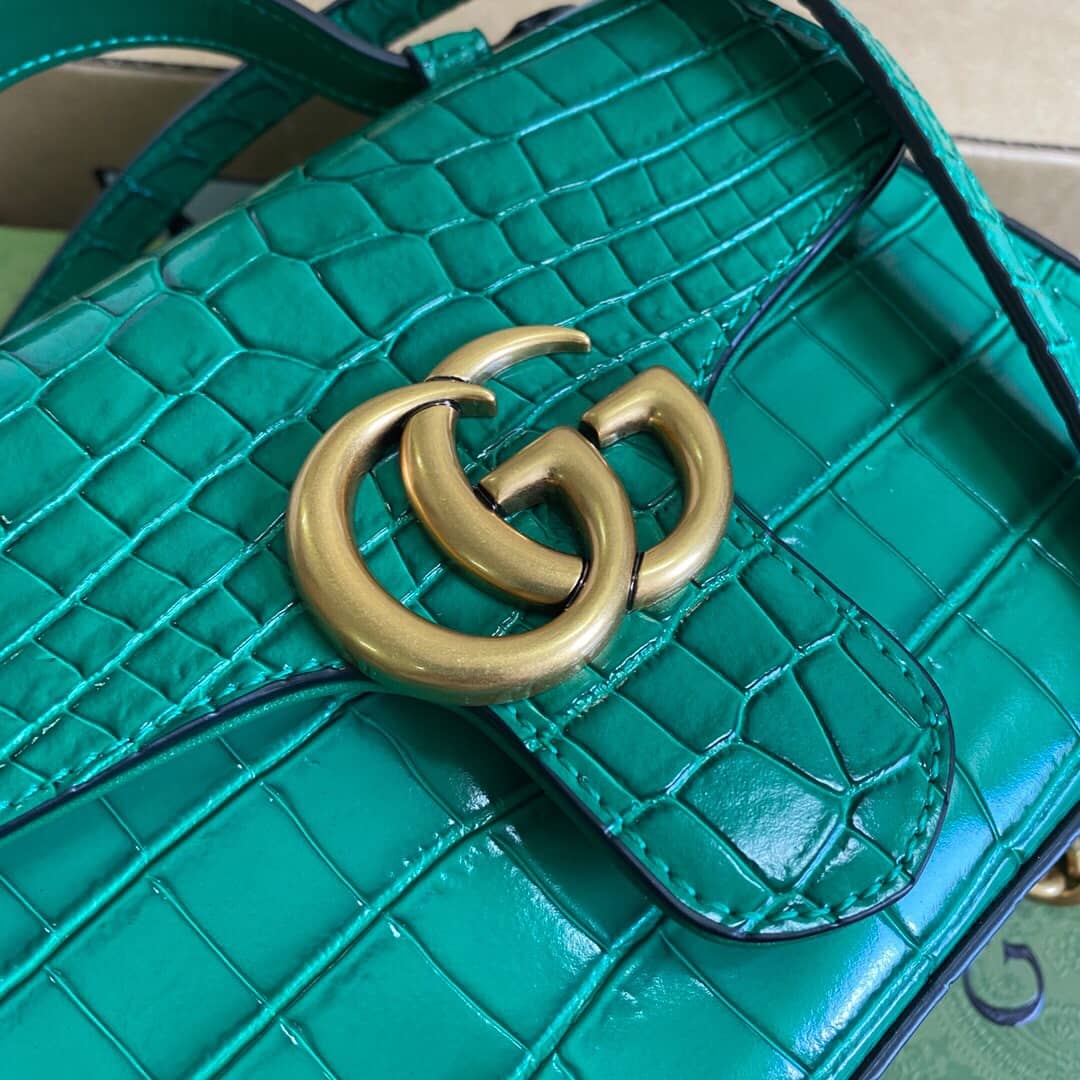 Gvc*1 GG Marmont Mini Leather Top Handle Bag Replica Green 547260