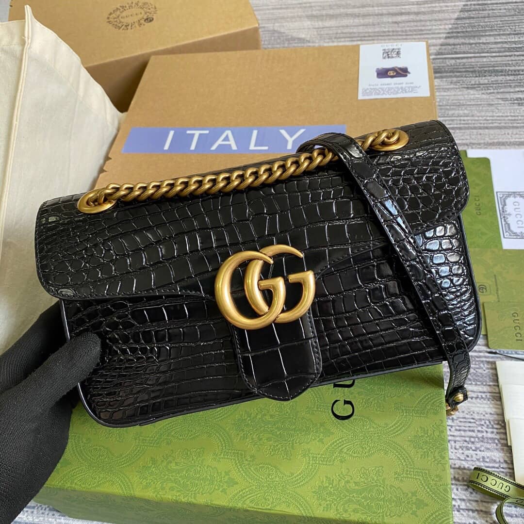 Gvc*1 GG Marmont Matelasse Shoulder Bag Replica Black 443497